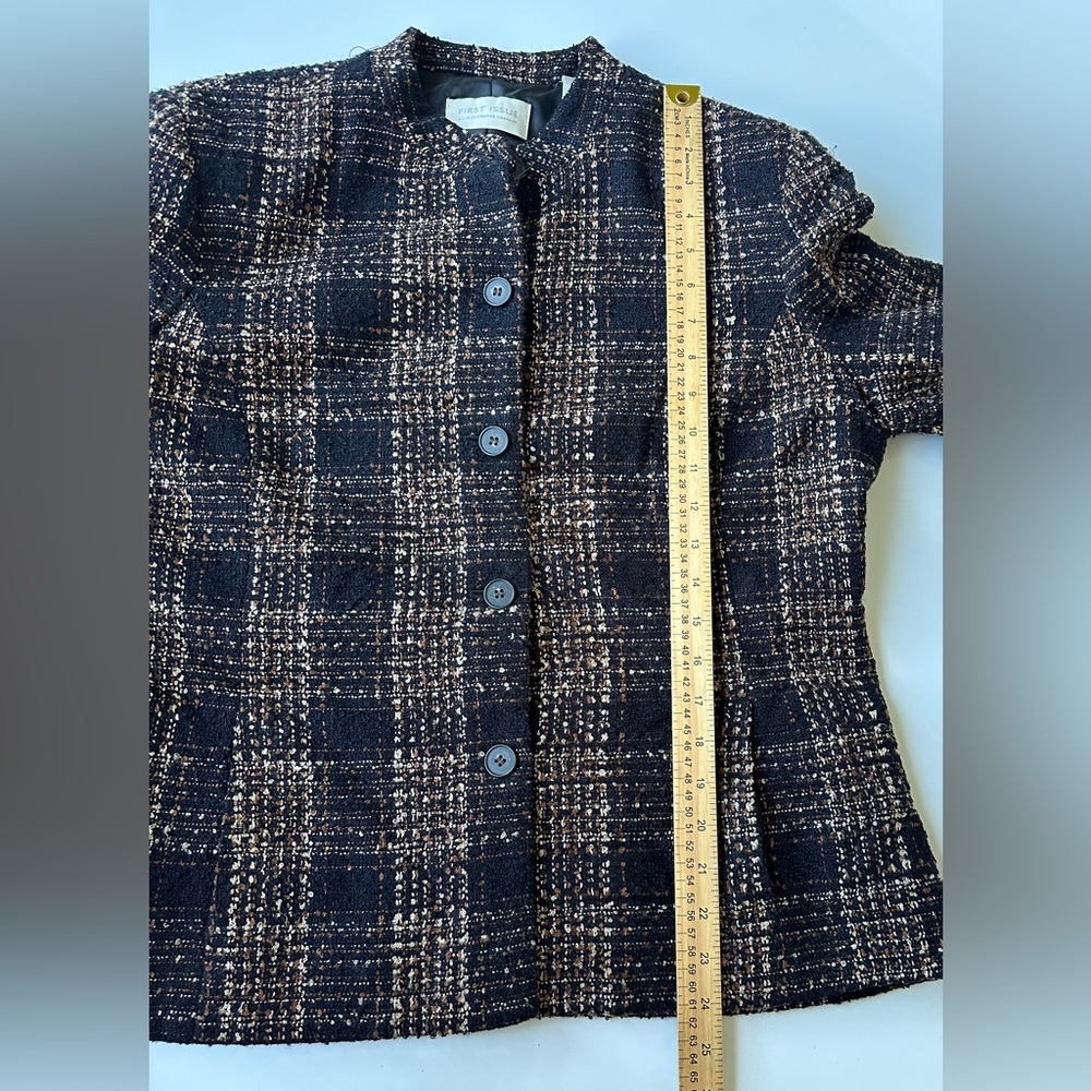 Vintage Liz Claiborne First Issue Black Brown Tweed Look Lined Jacket Size 12 - Picture 5 of 5